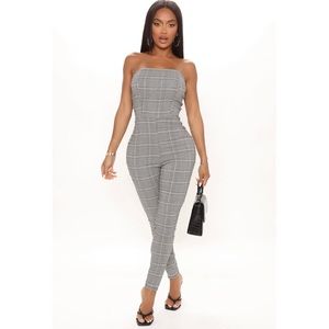 Fashion Nova Gray Plaid Jumpsuit